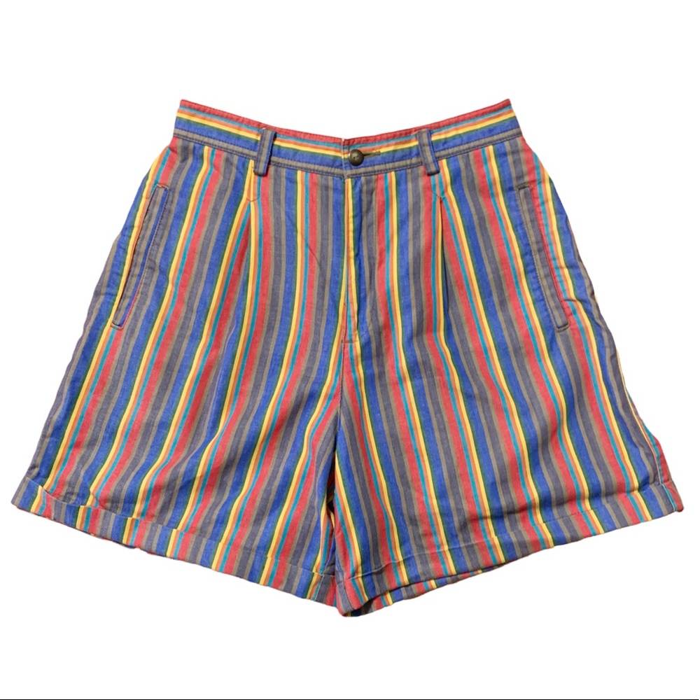 Vintage Liz Sport Rainbow Stripe Pleated Shorts M